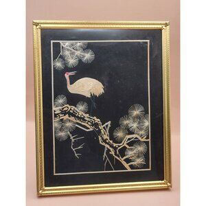 Bird Wheat Stalk on Silk Hand Cut